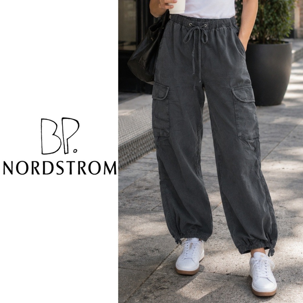 BP., Nordstrom Grey Cotton Ripstop Drawstring Jogger Cargo‎ Pants Womens Medium